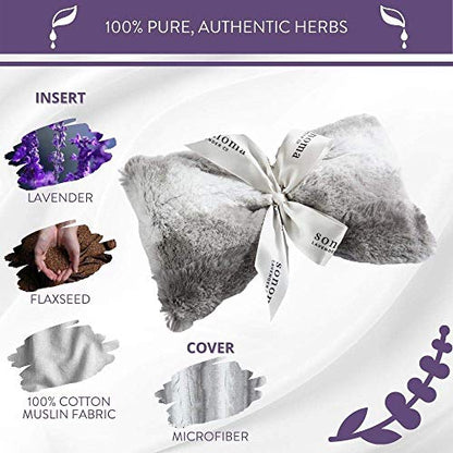 Sonoma Lavender Spa Mask, Heatable/Chillable Aromatherapy Eye Pillow with Lavender Infused Flaxseed Insert, Eye Compress for Stress Relief with Removable and Washable Cover (Platinum Angora) - color: Platinum Angora