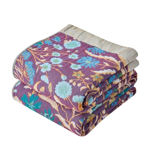 VANJOROY Boho Throw Blanket, 100% Organic Cotton Breathable Skin-Friendly Ultra Soft 50" x 60" Bed Quilt Blue Throw - Floral Rustic Luxury Reversible Blanket for Sofa Couch Chair and Gift, - color: Boho-flower-j-blue, size: Throw (50" X 60")