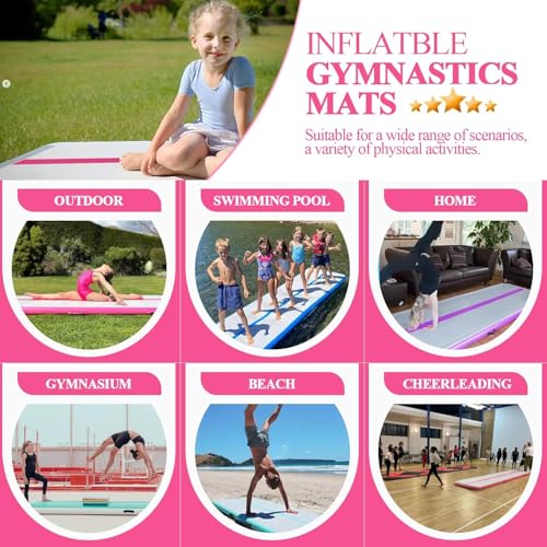 Air Mat Tumble Track, Gymnastics Mats Tumbling Track with Electric Air Pump for Home Use Cheerleading Training Kids Gym Yoga - color: Pink, size: 10ftx6.6ftx4inch