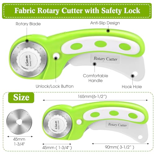 Chunful 5 Pcs Rotary Cutter Set 2 Pcs A4 Self Healing Cutting Mat & 45mm Fabric Cutter Wheel with 2 Blades 9 x 12 Inch Sewing Cutting Mats for Crafts Quilting Patch Working Hobby