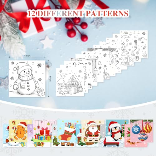 Christmas 12 Packs Pre Drawn Canvas to Paint, Pre Printed Canvas for Painting, Pre Stretched Canvas Outline Painting Boards for Beginners, Students, Party Favors(4 * 4in) (Christmas) - color: Christmas