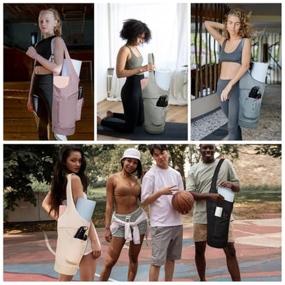 sportsnew Yoga Mat Bag, Large Opening Long Tote Yoga Mat Carrier Holder Bag with Waterproof Wet Pocket and Drawstring Water Bottle Pocket, Adjustable Shoulder Strap Storage Bag, patent pending - color: Green