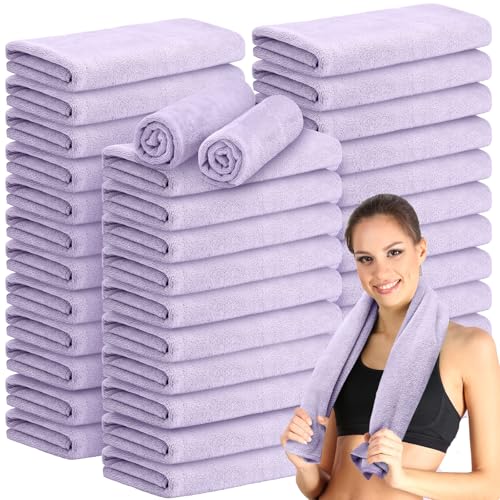 SmoothNovelty 36 Pcs Microfiber Gym Towel 16 x 28 in Bleach Proof Towels Absorbent Soft Sweat Towels Quick Dry Lightweight Towel for Hand Salon Bath Spa Hotel Pool Home Hair Care (Light Purple) - color: Purple