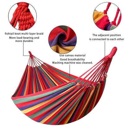 Canvas Hammock 108" Long X 59" Wide 2 Person Hammock 440 pounds Maximum Weight Applicable Scenes in Courtyard Autumn, Indoor Hanging Chairs, Beach Leisure (red Yellow, Twin) - color: Red Yellow, size: Twin