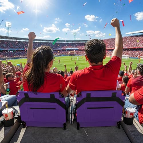 2pcs Stadium Seat for Bleachers with Back Support，Portable Bleacher Chairs with Back and Cushion，Includes Shoulder Strap and Cup Holder - color: Purple,2 Pack
