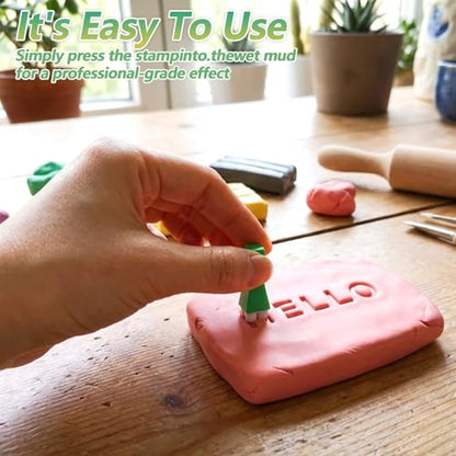 Clay Stamps Letters and Numbers, Complete Uppercase and Number Stamp | Complete uppercase letter, number stamp set for clay.Plastic,clear impressions.Easy press-on use.For pottery,ceramics,DIY