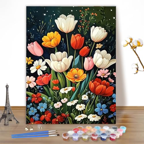 EOBROMD Paint by Numbers Kits for Adults Flower, DIY Painting Kits for Adults Beginner, Acrylic Paint Oil Paint by Numbers for Home Decor Gift 16x20inch(Without Frame) - color: GOL015