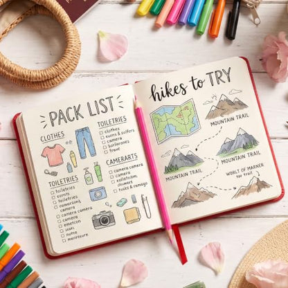 Hardcover Pocket Sketchbook, 5" × 5", 80 Sheets Small Sketch Book, Red | 160gsm Acid-Free Paper, Elastic Closure, Ribbon Bookmark, Compact Travel Size for Sketching & Journaling - color: Red