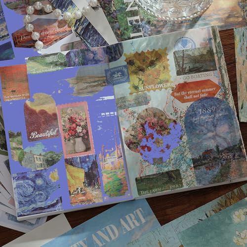 Vintage Oil Painting Scrapbook Sticker, Journaling Supplies for Junk Journal, 500+ Scrapbooking Washi Stickers & 25 Ephemera Papers Art Scrapbook Supplies for Adults Teens Women Girls Junk Journal - style: Oil painting Style