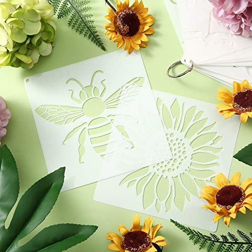 Zonon 16 Pcs Stencils for Painting, DIY Craft Templates, 5.1 x 5.1 Inch | Summer Reusable Painting Stencils for Wall Wood Canvas Crafts, Flower Butterfly Hummingbird Designs, Metal Open Rings - size: 5.1 x 5.1 Inch