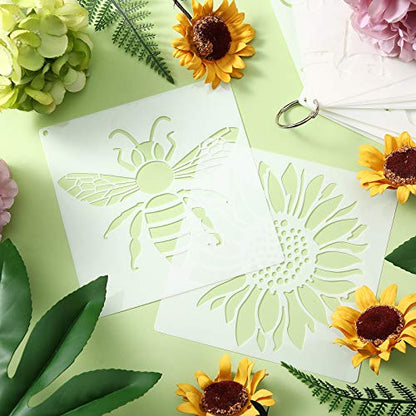 Zonon 16 Pcs Stencils for Painting, DIY Craft Templates, 6.3 X 6.3 Inch | Summer Reusable Painting Stencils for Wall Wood Canvas Crafts, Flower Butterfly Hummingbird Designs, Metal Open Rings - size: 6.3 x 6.3 Inch