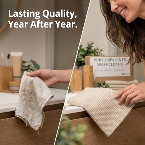 Pure Linen Washcloths for Bathroom 10x10-inch 4-Pack Waffle Weave Quick Dry - color: Natural Linen, size: Washcloths