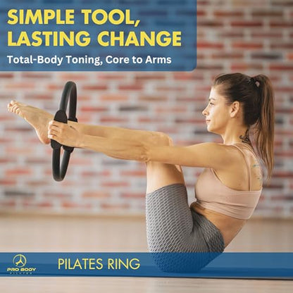 ProBody Pilates Circle - 14 Inch Magic Circle Pilates Ring | 30 lb Resistance, Dual Foam Grips, Inner Thigh Exerciser, Pilates at Home Equipment, Carry Pouch, Pilates Essentials - color: Black