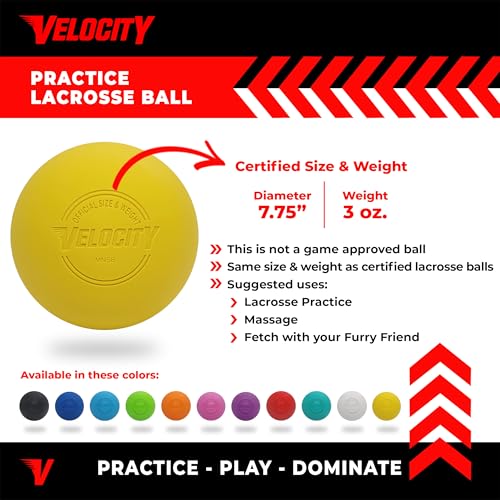 Velocity Lacrosse Balls - 9가지 색상 선택 가능, 1, 2, 3, 6, 18, 60, 120 (케이스) 팩 - color: 옐로우, size: 12 Balls, style: 연습용 공