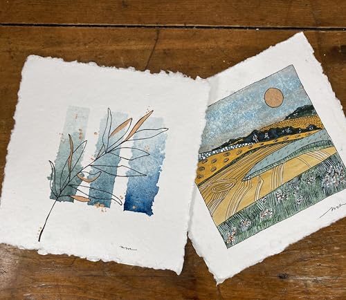 Wanderings Thick Handmade Watercolor Paper with Deckle Edge - 8" x 8" - 300GSM - Premium White Hot Press Smooth Mixed Media Paper Made with Recycled Cotton - 25 Loose Leaf Sheets - color: White, size: 20x20 cm