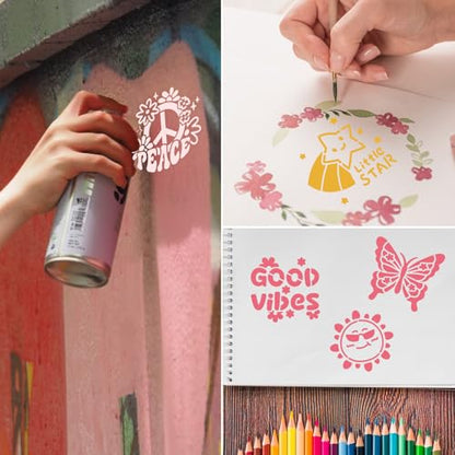 64 pcs Small Stencils for Crafts, Reusable 3 Inch Stencils, Including Flower Plant & Butterfly Patterns, DIY Craft Paint Great Templates for Painting on Wood, Fabric, Wall, Rock & Home Decor