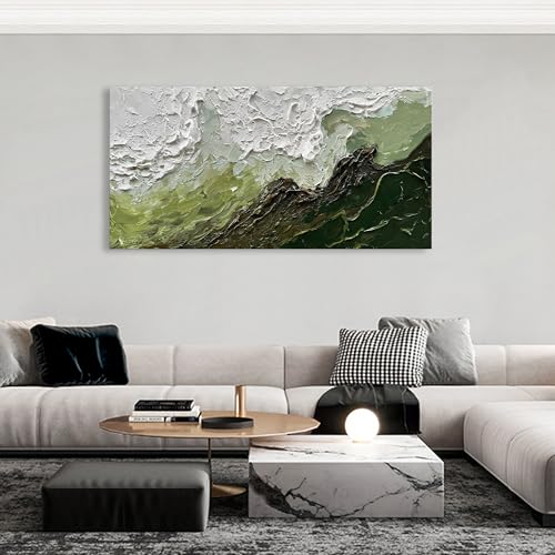 Art 24x48 Inch Hand-Painted Green and White Texture Oil Painting Modern Abstract Canvas Art Home wall Decoration - color: Dn171