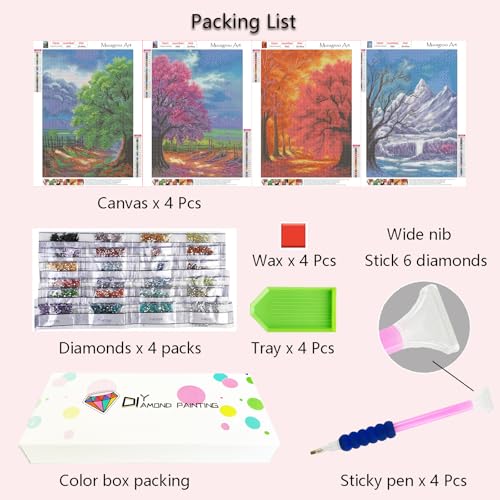 Muzagroo Art 4 Pack 5D Diamond Painting Kits for Adults DIY Diamond Art Kits 4 Seasons Trees Wall Art for Living Room Adults Crafts Diamond Dot Gem Art Kits for Beginners - color: 02-4 Seasons