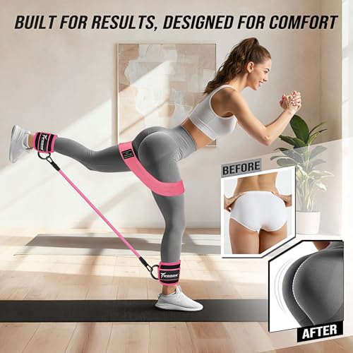 WOQQW Ankle Resistance Bands with Cuffs & Booty Bands Set for Legs & Glutes - color: Pink