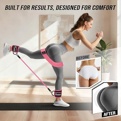 WOQQW Ankle Resistance Bands with Cuffs & Booty Bands Set for Legs & Glutes - color: Pink