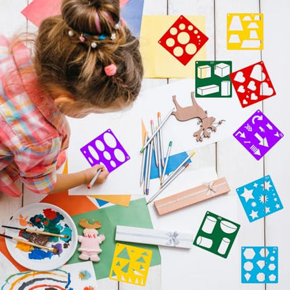 20 Pcs Geometric Stencils, Plastic Shape Drawing Templates Set Simple Tracing Stencil Colorful Reusable Art Craft Stencils for Classroom Drawing DIY Craft DIY Painting