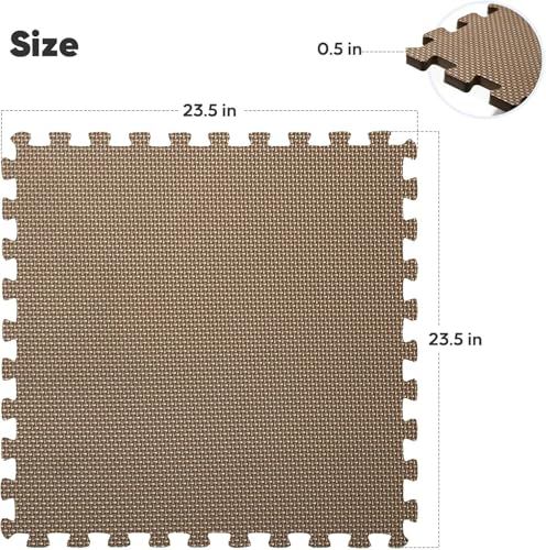 36 Pack 144 sqft Home Gym Mat, Puzzle Exercise Mat, EVA Interlocking Foam Floor Tiles for Home Workout Equipment and Kids' Play Areas -, 24 in x 24 in x ½ in, Brown 36 Tiles - color: Brown, size: 36 Pack(144 SF)