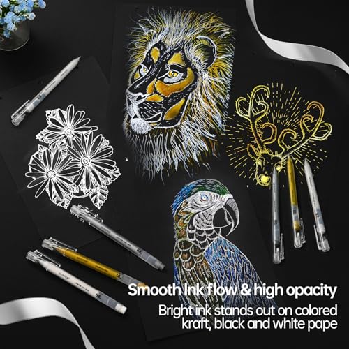 GETHPEN White Gold Silver Gel Pens,1.0mm Fine Opaque Archival Ink, 3 Pack | 3 Colors Gel Pen Set, Metallic Gel Ink Pens for Artists, Black Paper Drawing, Bullet Journaling, Holiday Crafts - size: 1.0 mm, style: 3 Pack White, Gold and Silver