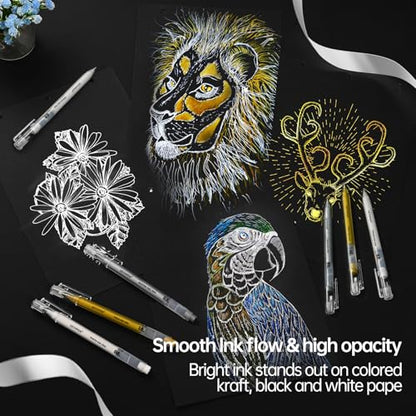 GETHPEN White Gold Silver Gel Pens,1.0mm Fine Opaque Archival Ink, 3 Pack | 3 Colors Gel Pen Set, Metallic Gel Ink Pens for Artists, Black Paper Drawing, Bullet Journaling, Holiday Crafts - size: 1.0 mm, style: 3 Pack White, Gold and Silver