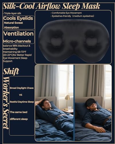 3D Silk Sleep Mask, Eye Pillow for Insomnia Relief (Black)
