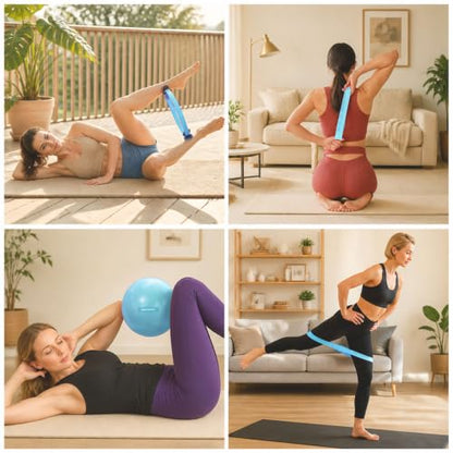 RitFit Pilates Ring 14 Inch Magic Fitness Circle for Inner Thigh Toning | Bonus Workout Guide & Storage Bag Included, Lightweight & Portable, Pilates Yoga Full Body Toning - style: Blue Kit