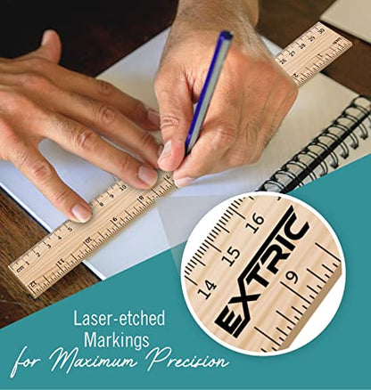 Rulers 12 Inch Bulk for Classroom 10 PK Wooden Ruler for Kids | Use for School, Office, Home, Features Imperial & Metric Measurements