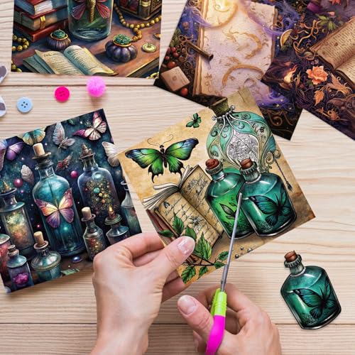 6x6" Scrapbooking Paper Pad Single Sided Decorative Colored Papers | 160GSM 12 Patterned 24 Sheets Cardstock,Art Paper for Craft Paper Present Wrapping DIY Junk Journal Supplies.Gothic Magic - color: 160GSM-Gothic Magic