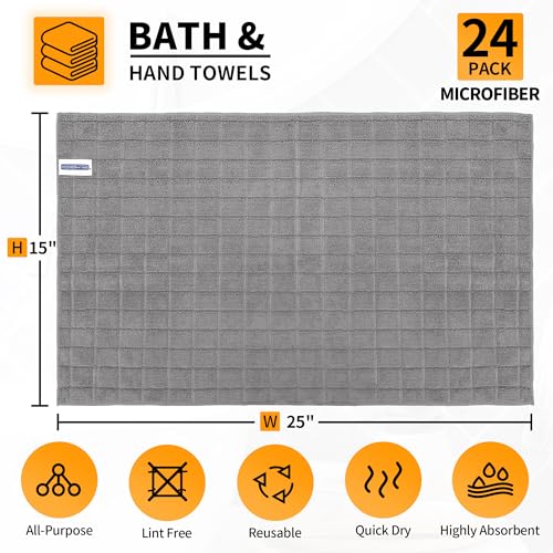 Hand Towels for Bathroom, 24 Pack 25''*15'' Microfiber Grey Bath Hand Towels, Quick Dry Lint Free Soft Absorbent Bulk Washcloths Decorative Fingertip Towels for Hotel Travel Kitchen - color: Grey, size: 24 Pack