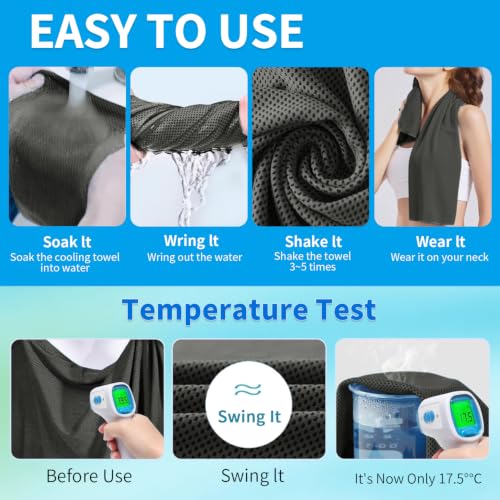 Puomue 5 Pack Cooling Towels, 40 Inches x 12 Inches, Breathable Soft Chilly Microfiber Towel for Yoga, Sport, Running, Workout, Gym, Camping and Fitness, Grey - color: Grey1