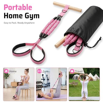 Pedal Resistance Band with Handle, 3 Tubes, 30-90 lb - color: Pink