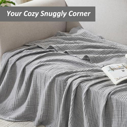EMME Cotton Muslin Large Throw Blanket Couch Breathable Gauze Soft Lightweight Bed Blankets Adults (Heather Grey, 50"x70") - color: 04 - Grey, size: Large Throw (50" X 70")