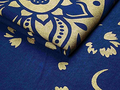 Rajsee Blue Gold Mandala Tapestry - Bedroom Aesthetic - Indie Boho Trippy Large Wall Hanging - 82x92 Inches - color: Blue and Gold, size: 92"L x 82"W