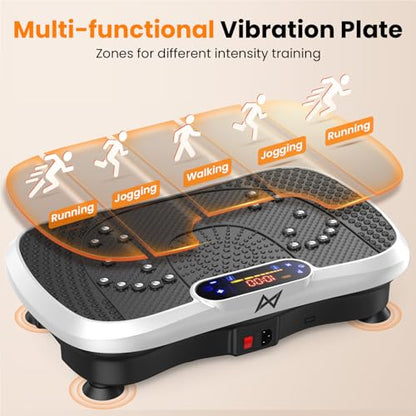 AXV Vibration Plate Fitness Platform Exercise Machine Body Vibrating Board | Curved Design Powerful 200W Bluetooth Oscillating Shake Plate for Lymphatic Drainage Recovery Whole Body Toning With Handles - color: BT.PRO.WHITE