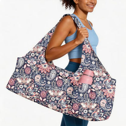 Yoga Mat Bag for Women Men Large Yoga Bag Travel - color: Paisley Flowers