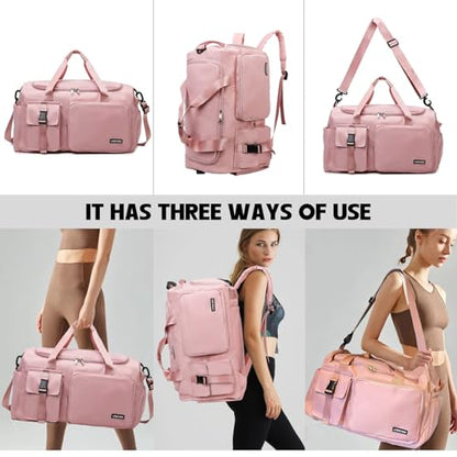 Eslcorri Gym & Travel Duffel Bag Backpack with Shoe & Wet Pocket, DarkPink - color: 42L-DarkPink