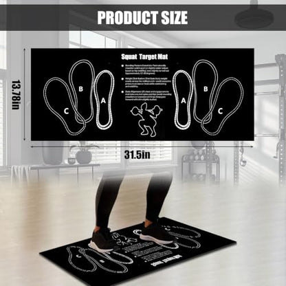 Squat Mat with Foot Position Guide, Anti-Slip Squat Target Mat for Home Gym, Leg, Glute and Ab Workouts, Lightweight Rollable Exercise Mat, 31.5" x 13.78" - color: black