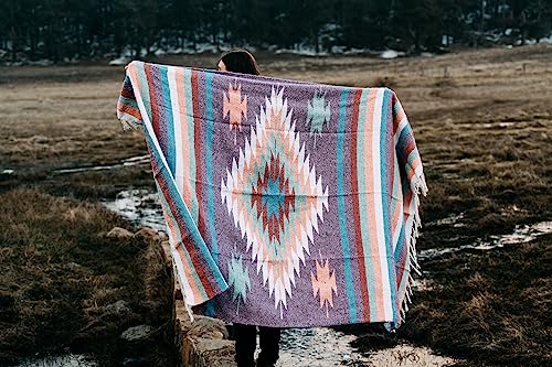 Open Road Goods Aztec Navajo Style Blanket, Throw, or Yoga Bolster - Handwoven Mexican Diamond Blanket (Pastel Blanket) - color: Pastel Blanket