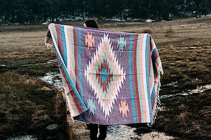Open Road Goods Aztec Navajo Style Blanket, Throw, or Yoga Bolster - Handwoven Mexican Diamond Blanket (Pastel Blanket) - color: Pastel Blanket