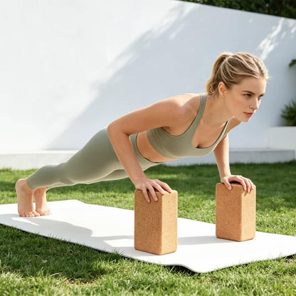 YIGUO 2 Pack Cork Yoga Blocks | Natural Eco-Friendly High Density Non-Slip Yoga Blocks for Women & Men | 9x6x3 Inches for Yoga, Pilates, Stretching