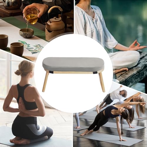 Meditation Bench, Portable Bamboo Meditation Bench Ergonomic Meditation Stool Comfortable Folding Kneeling Meditation Bench with Meditation Cushion for Longer Meditation (Gray) - color: Grey