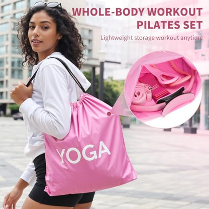 Pilates Ring Set for Women, Home Workout Pilates Equipment with Resistance Bands, 14'' Magic Circle, Mini Ball, Pilates Starter Kit for Strength - color: Pink