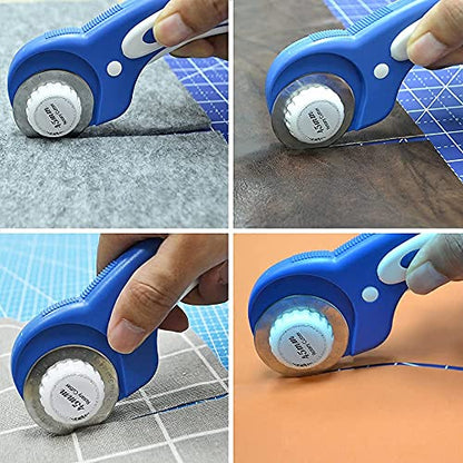 45mm Rotary Cutter with 5pcs Extra Rotary Blades, Ergonomic Rolling Cutter with Safety Lock for Fabric, Sewing, Quilting, Cloth, Paper, Leather, Crafting, Fabric Rotary Cutter(Navy Blue) - color: Blue, size: 45mm