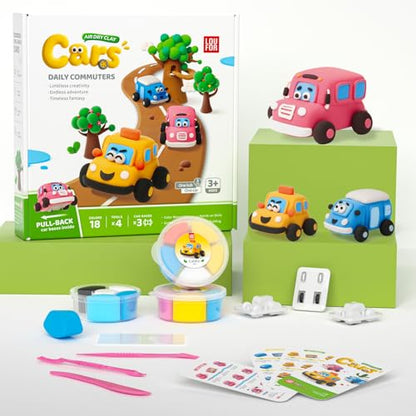 Air Dry Clay Kit for Kids - 3 Boxes Pull Back Car Making | Modeling Clay with Sculpting Tools, Base, Backing Board, Tutorial, Ultra Light & Soft, Creative DIY Arts and Crafts Toys - color: Daily Commuters
