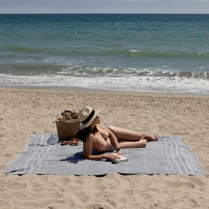 WETCAT Turkish Beach Blanket Sandproof (82"x82") 100% Turkish Cotton, Made in Turkey - Sand Free, Ultra Soft, Extra Large Throw for Picnic – Dark Gray - color: Dark Gray, size: XL Beach Blanket (82" x 82")