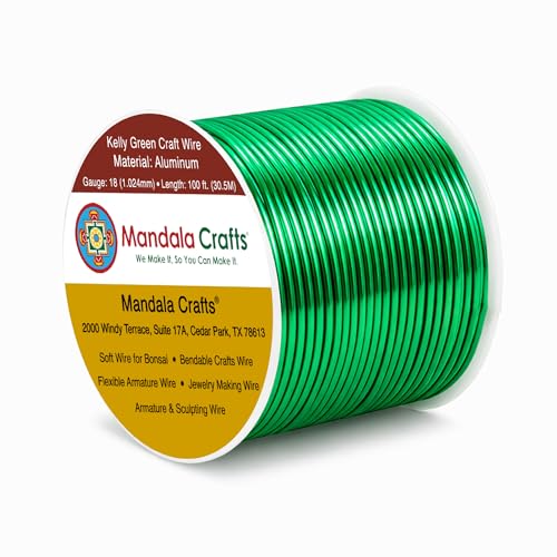 Mandala Crafts 18 Gauge Kelly Green Anodized Aluminum Craft Wire, 100 FT | Colored, Flexible, Bendable, for Bonsai, Armature, Sculpting, Wire Wrapping, Jewelry Making, Weather & Tarnish Resistant - color: Kelly Green, size: 18 Gauge